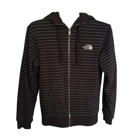 The North Face Men’s Small Striped Full Zip Hoodie Sweatshirt Black Gray Fleece - Picture 1 of 8